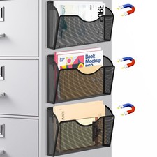Magnetic File Holder 3 Pockets No Drilling for File Cabinets Refrigerator