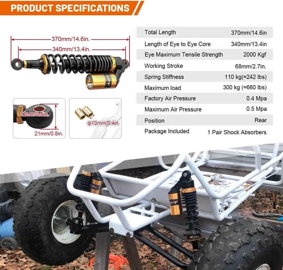 340mm 13.5" Rear Motor Shock Absorbers Air Suspensions Fit Harley Sportster 883 - Imagem 3 de 4