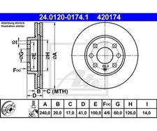 2 St. Bremsscheibe ATE 24.0120-0174.1 für Opel Corsa C