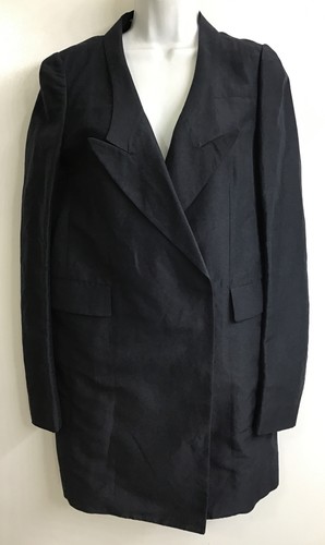 Marni, Marni Long Linen Vintage Jacket Navy Double Breasted Peak Collar Size 42