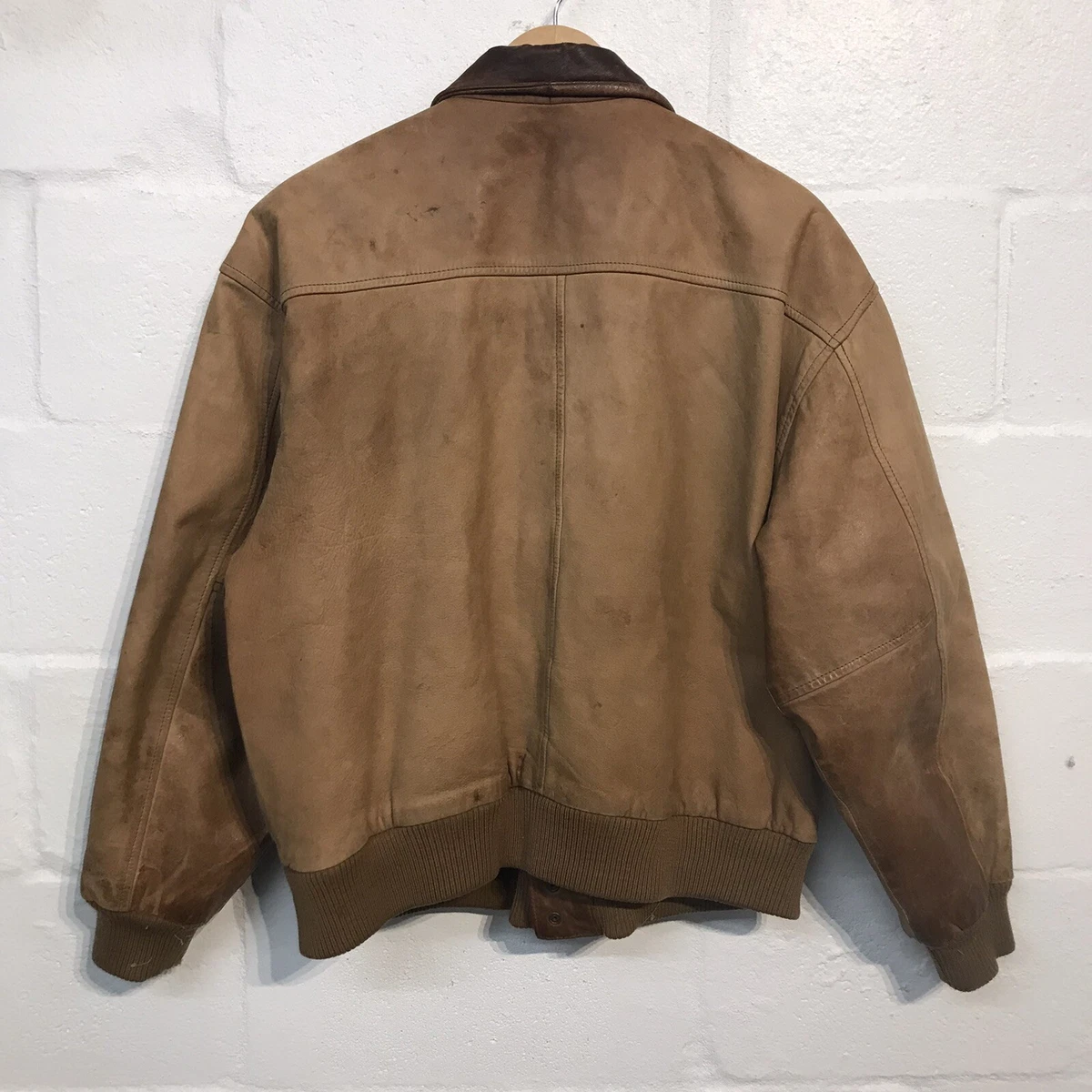 Vintage OutBrook Brown Leather Jacket Retro Zip Up Coat Heavy Ladies Large