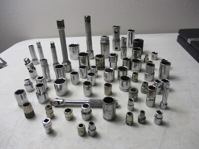 50+ Vintage assorted sockets 1/4 3/8 1/2 Huskey Japan WW C-T-C and others