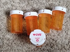 Lot of 5 Empty Amber Plastic 40 Dram Medicine Pill Bottles Hobby Crafts