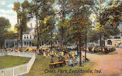J49/ Evansville Indiana Postcard c1910 Cooks Park Crowd Arch  363