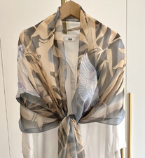 100 Silk Scarf Women neckerchief Shawl Wrap thin Floral gray beige blue