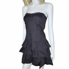 Chocolate Black Strapless Tiered Ruffle Mini Dress Size Large Short Belt Loops