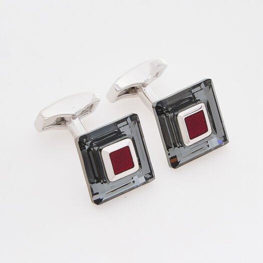 Tateossian Cufflinks Rhodium Swarovski Silver Night and Red Enamel