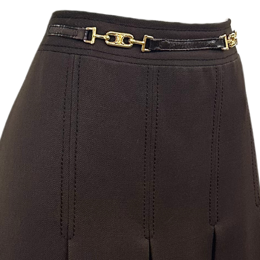 Vintage Celine 70s Wool Horsebit Brown Pleated Skirt | eBay