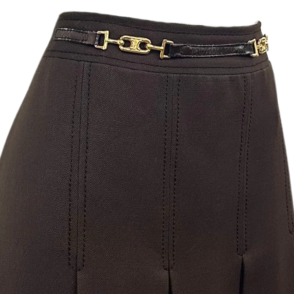 Vintage Celine 70s Wool Horsebit Brown Pleated Skirt - Image 4 of 4