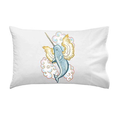 Flying Sea Aquatic Whale Narwhal Wings in Clouds Single Pillow