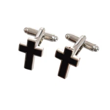 Men's Cross Cuff Links Black Silver Cufflinks Suit Shirt Sleeve Button Decor
