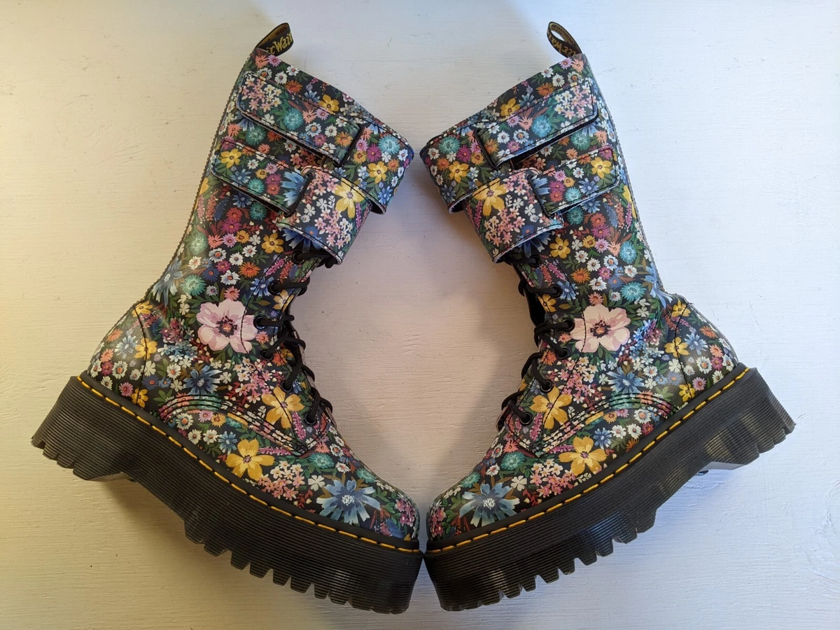 4 DOC DR. MARTENS WANDERLUST JAGGER PLATFORM FLORAL LEATHER BOOTS