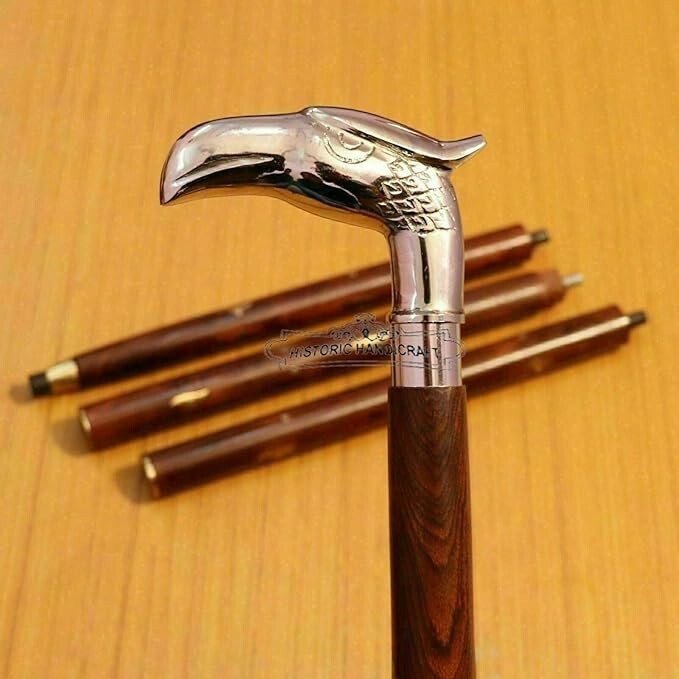 Solid Brass Eagle Head Handle Wooden Walking Stic… - image 1