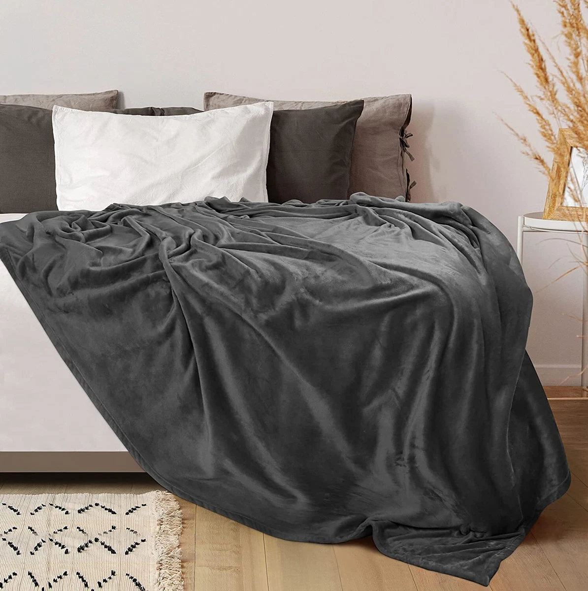 Grey satin online bed throw