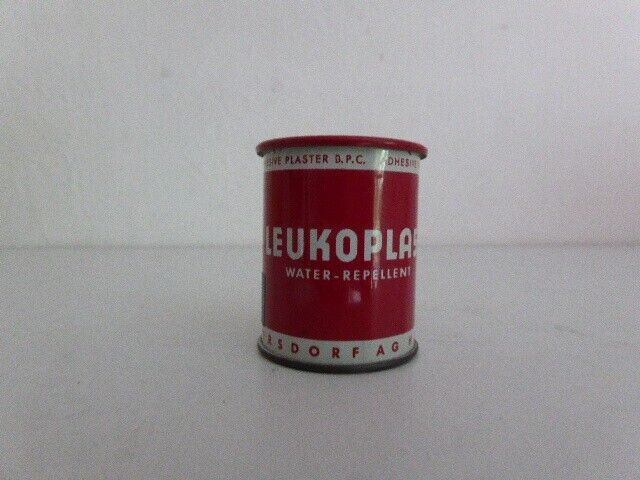 LEUKOPLAST runde kleine Mini Blechdose No. 1562 Vintage alt mit Pflasterrolle an