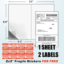 1000+100X 8.5' x 5.5 " Half Sheet Self Stick Shipping Labels For Ebay Fedex USPS