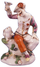 Antique German Porcelain Harlequin w/ Cat Figurine Figure Porzellan Harlekin