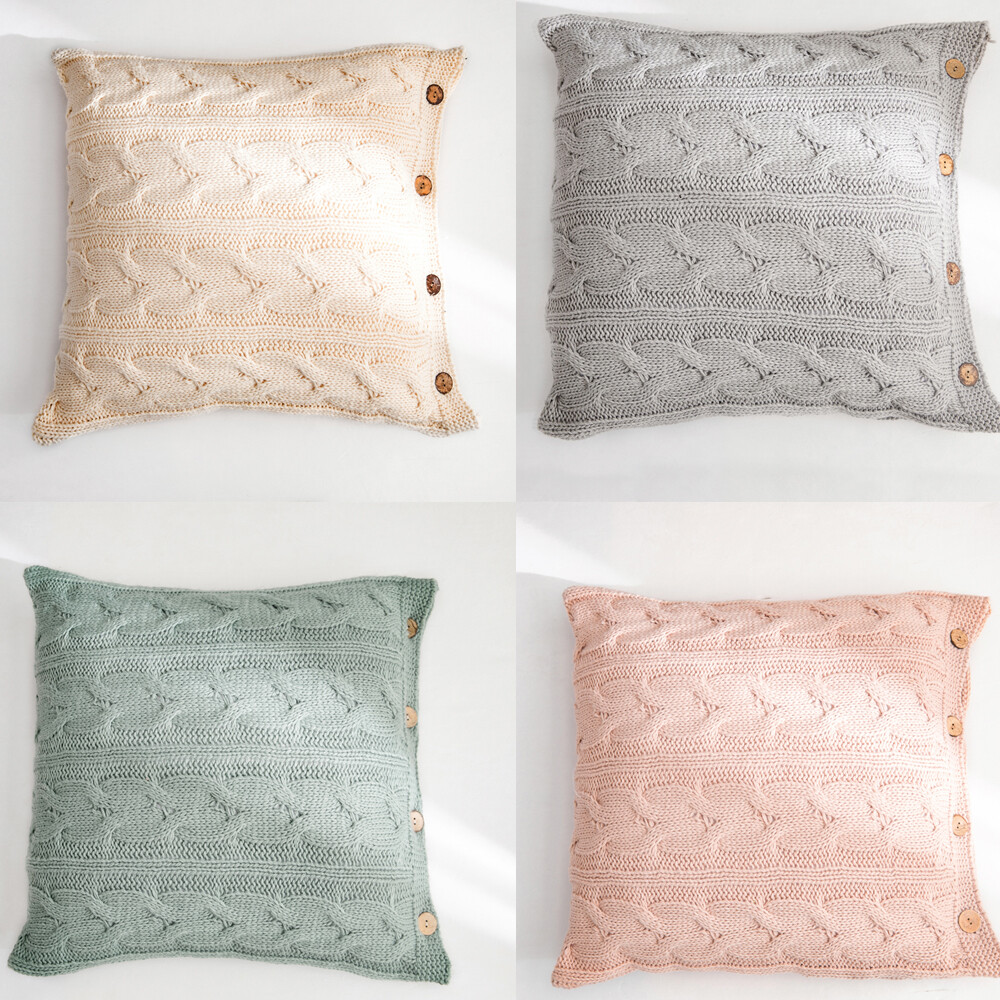 Couch Throw Pillows Cover Knit Buttons Cushion Covers Pillowcase