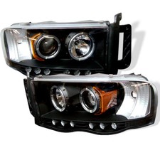 Fit Dodge 02-05 Ram Black Dual Halo Led Projector Headlights Head Light Lamp