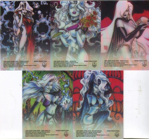 Lady Death All Chromium Series 1 Holochrome Chase Card Set 5 Cards Krome 1994 - Picture 2 of 2
