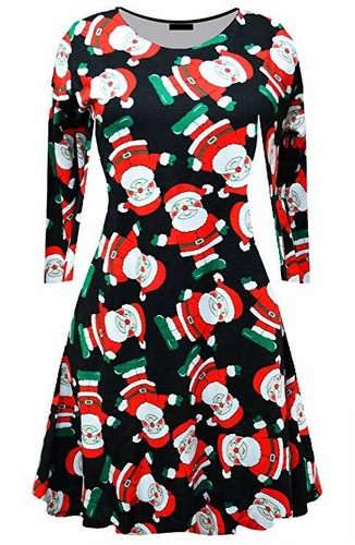 New Womens u0026 Kids Christmas swing dress Long Sleeve Santa Colourful Novelty  Dres | eBay