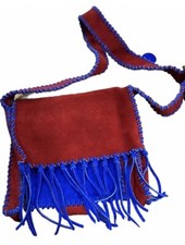 Leather Suede RED FRINGE Crossbody Bag Purse Western Native America RARE      