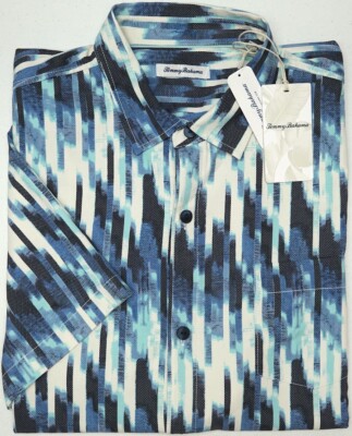 Tommy Bahama Blue White Geo Short Sleeve Shirt Marcello Mosaic Indigo $135