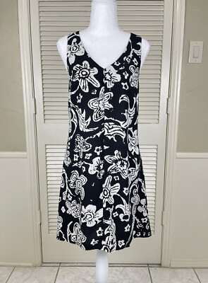 Cabi 5263 Women's Black White Floral Padma Raceback Sundress Shift