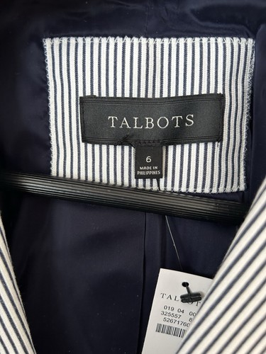 TALBOTS Aberdeen Blazer Size 6 Piped White Navy Stripes Nautical Jacket Preppy - Picture 4 of 6