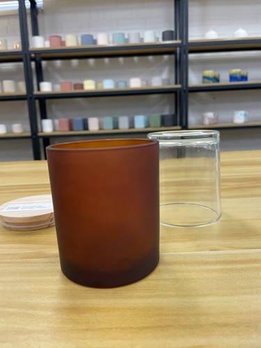 24*Candle jar glass with wood lid 320ml oxford jar Matt Amber - Picture 3 of 5