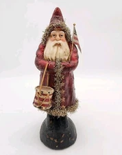 Ragon House 12" Patriotic Red Belsnickel Santa Figurine Tinsel Christmas Drum