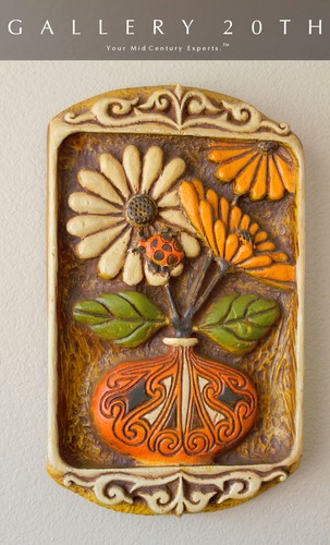 LOVELY! MCM FLOWER POWER 3-D WALL ART! VTG 60'S 70'S LADYBUG DECOR PAINTING