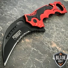8" RED KARAMBIT Tactical Claw Spring OPEN Assisted Pocket Knife Rescue Combat
