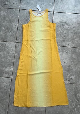 Outerknown Tencel Long Midi Maxi Tank Sheath Dress Slit Yellow Resort Boho New S