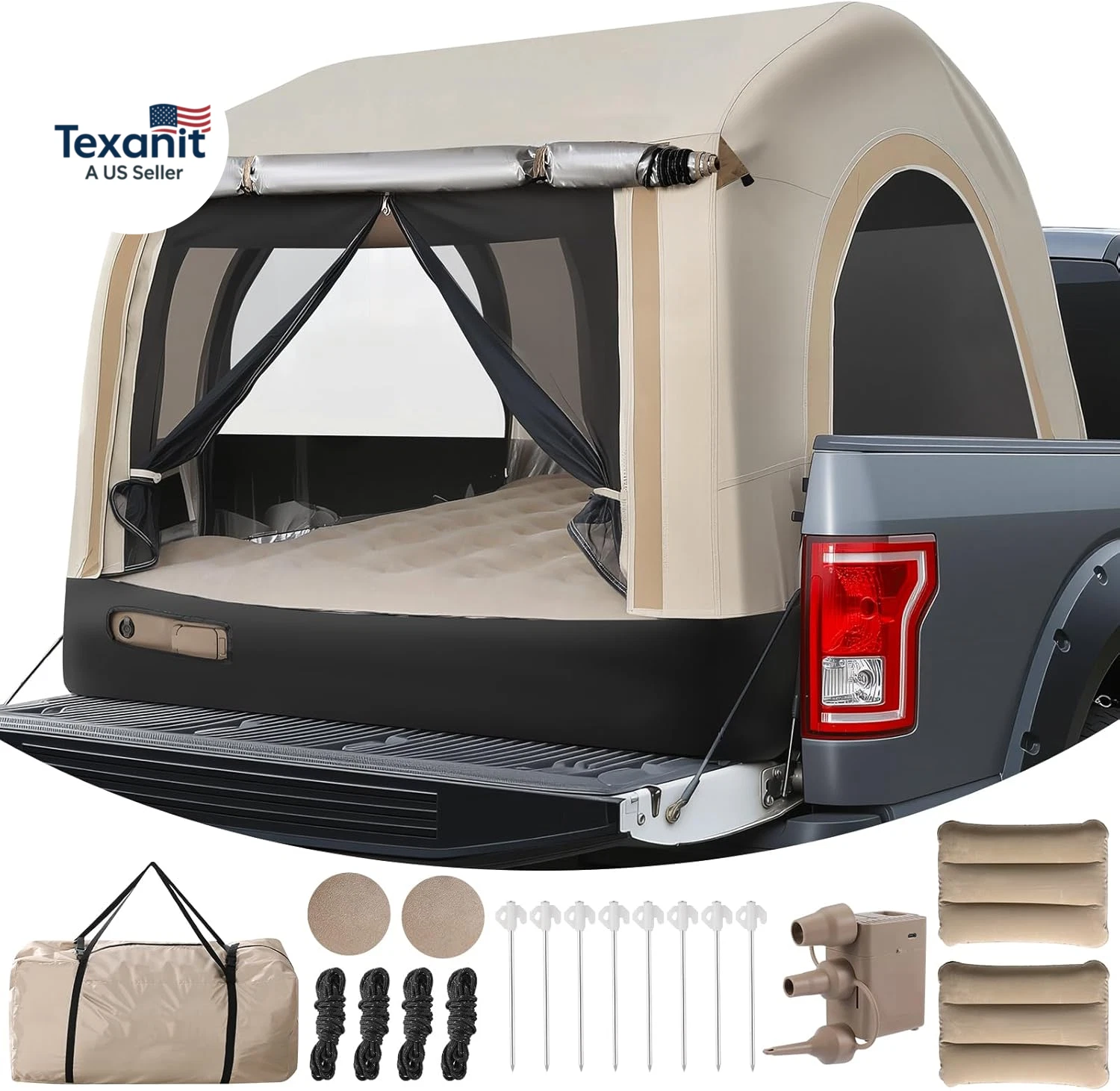 All-In-One Truck Bed Tent Auto Inflate Deflate Built in Pump 4.92FT, Pu2000Mm Wa