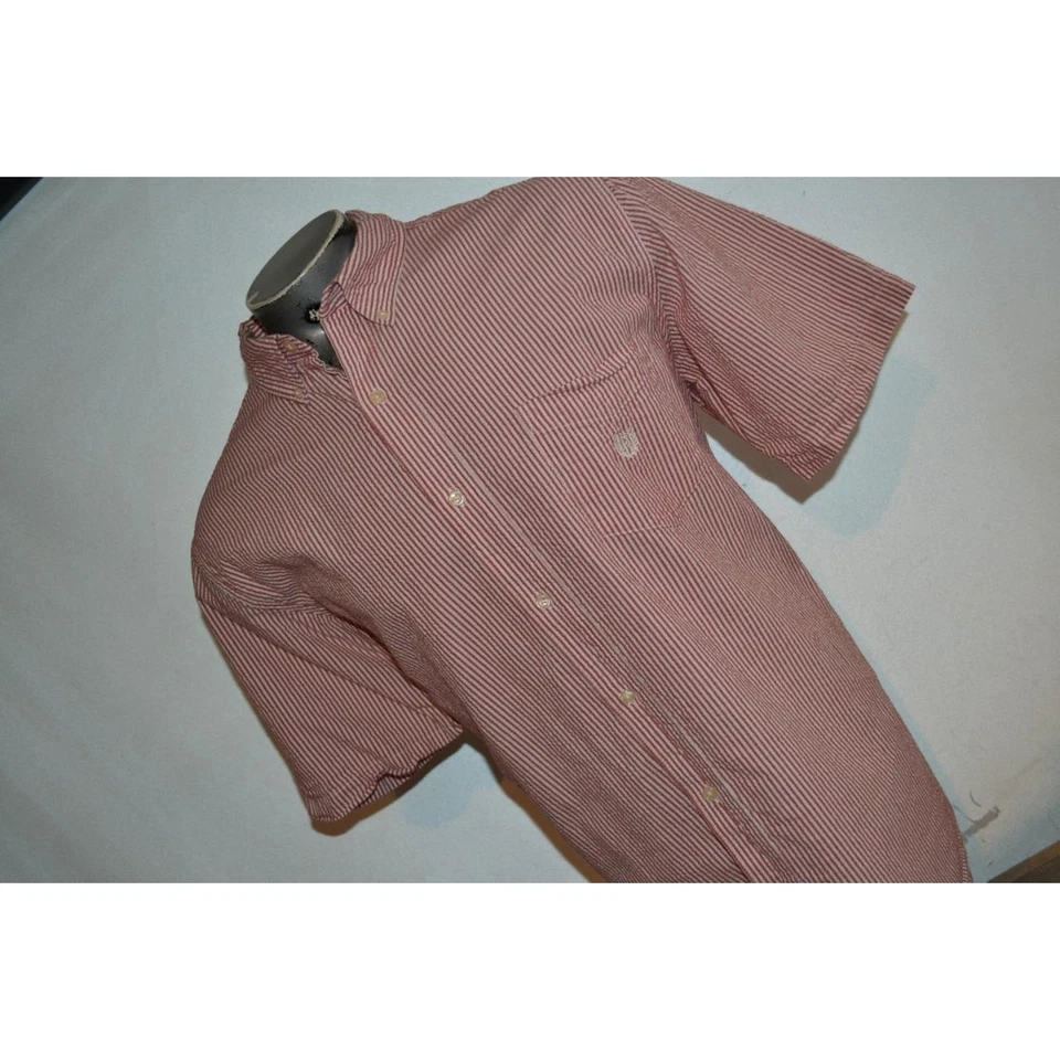 Chaps Ralph Lauren Seersucker Summer Dress Shirt Red Striped Cotton Mens Size XL - Image 2 of 4