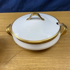 Vintage Haviland Limoges White with Gold Trim Covered Serving Bowl