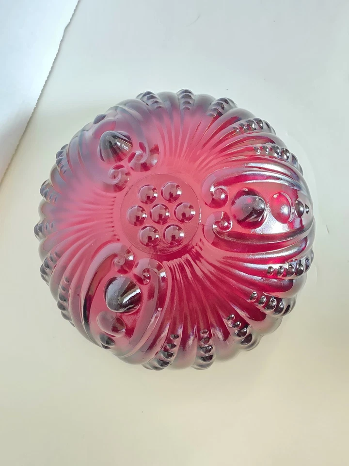 Anchor Hocking Royal Ruby Red round footed candy dish with a bubble pattern 8" - Image 3 of 3