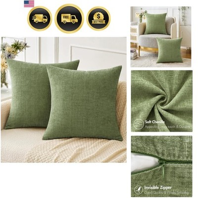 Pack of 2 Couch Throw Pillow Covers 18x18 Inch Spring Soft Sage Green Chenill...