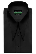 Men's Black Cotton Shirt Extra Long Point Spear Collar 70s Dagger Gangster Style