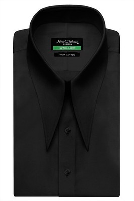 Men's Black Cotton Shirt Extra Long Point Spear Collar 70s Dagger Gangster Style