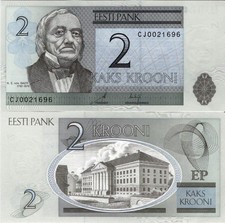 Estland Banknote UNC 2 Krooni 2007 Eesti Pank P-85b