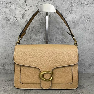Coach Beige Tabby Leather Shoulder Bag Turn Lock Gold Hardware Auth
