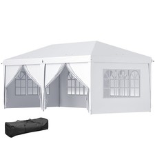 Outsunny Gazebo Pieghevole da Giardino 6x3 m con 6 Pareti e Finestre Bianco