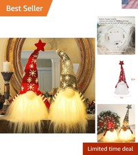 15" Lighted Christmas Gnomes - Handmade Plush Scandinavian Holiday Decor Set