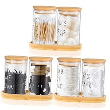 Tessco 6 Pcs Cotton Ball Holder Apothecary Jars with Lids Glass 3 Pcs Bamboo