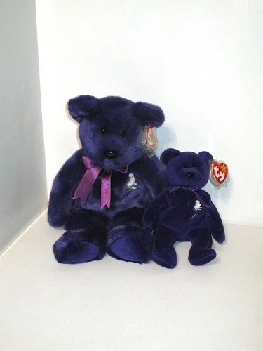 Vtg 1997 1998 TY Princess Diana Purple Beanie Baby Bear & Buddy P.E. Pellets Tag