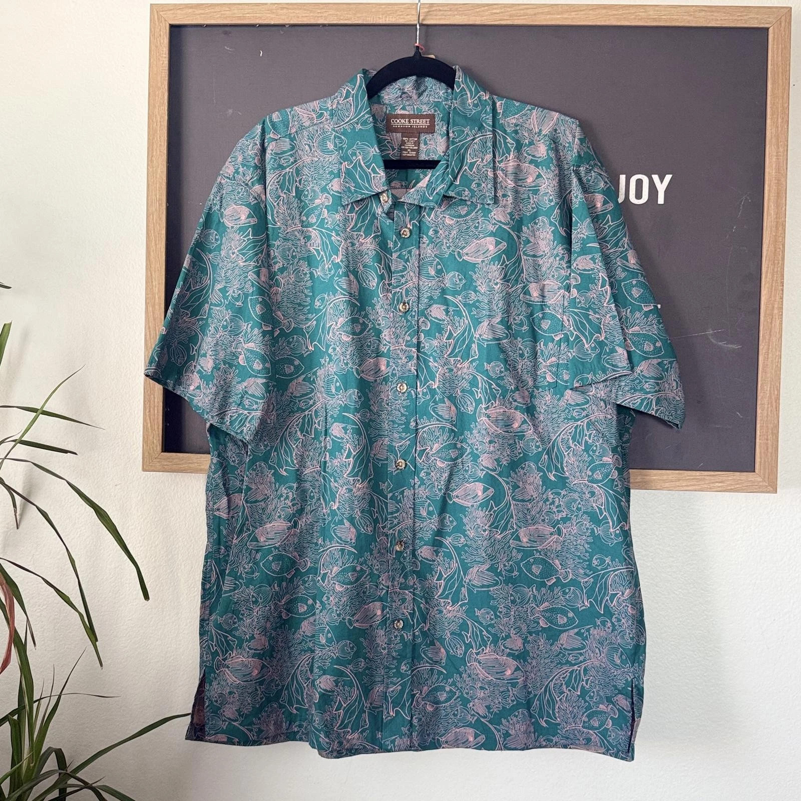 Teal Tropical Fish Hawaiian Shirt Cooke Street XL Cotton Island Button Up