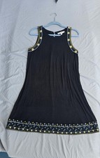LOFT Dress Womens Petite PM Black Embroidered Floral Sleeveless Tank Knit Border