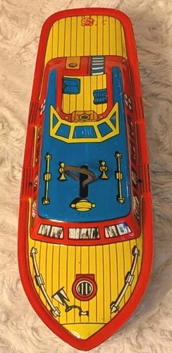 Vintage USA J Chein & Company Mark 1 Wind-Up Tin Toy Speed Boat